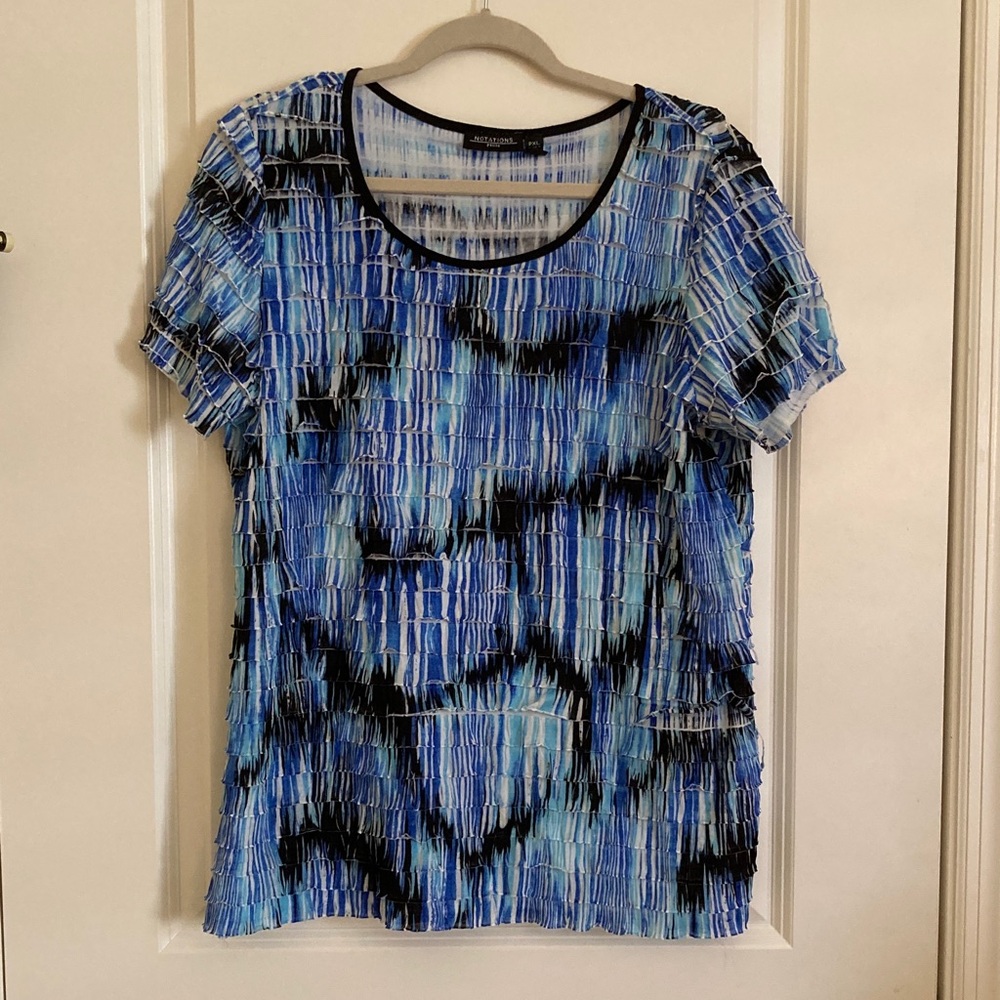 Notations Blue Multi Pleated Short-Sleeve Top